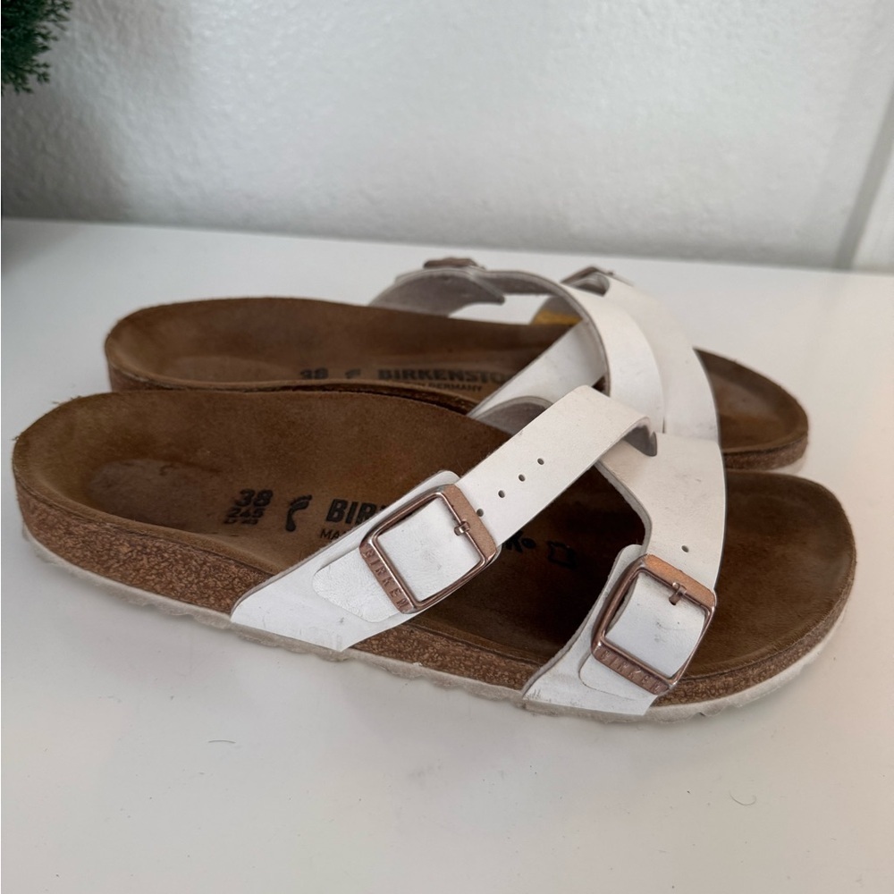Birkenstock Women's White Cross-Strap Sandals - Picture 2 of 7